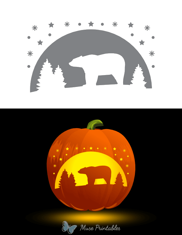 Snowy Polar Bear Scene Pumpkin Stencil