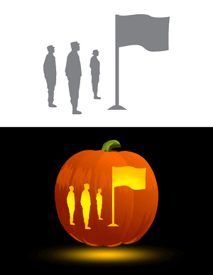 Soldiers Standing With Flag Pumpkin Stencil