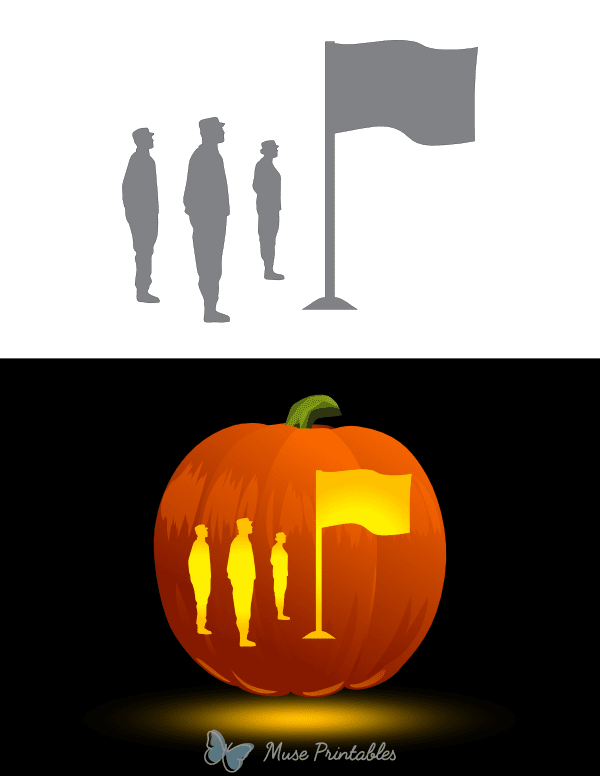 Soldiers Standing With Flag Pumpkin Stencil