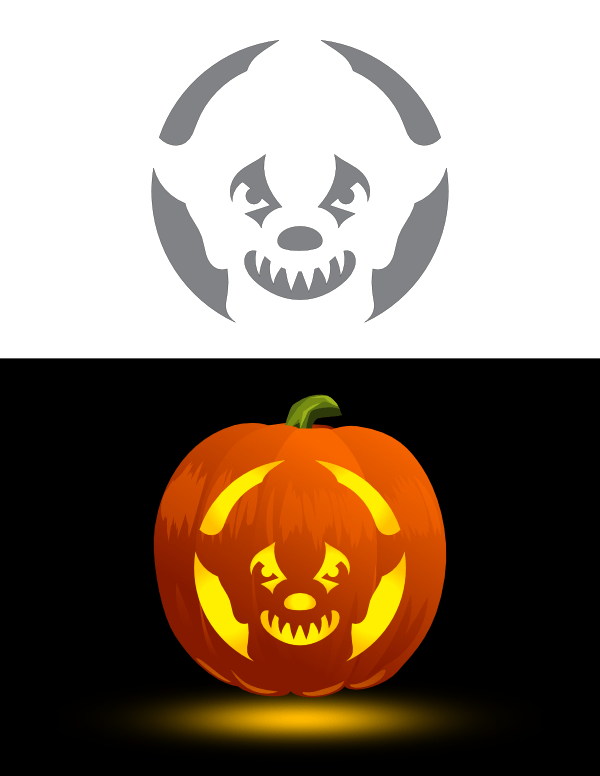 Printable Spooky Clown Face Pumpkin Stencil