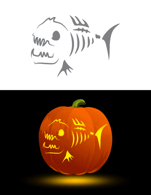 Spooky Fish Skeleton Pumpkin Stencil