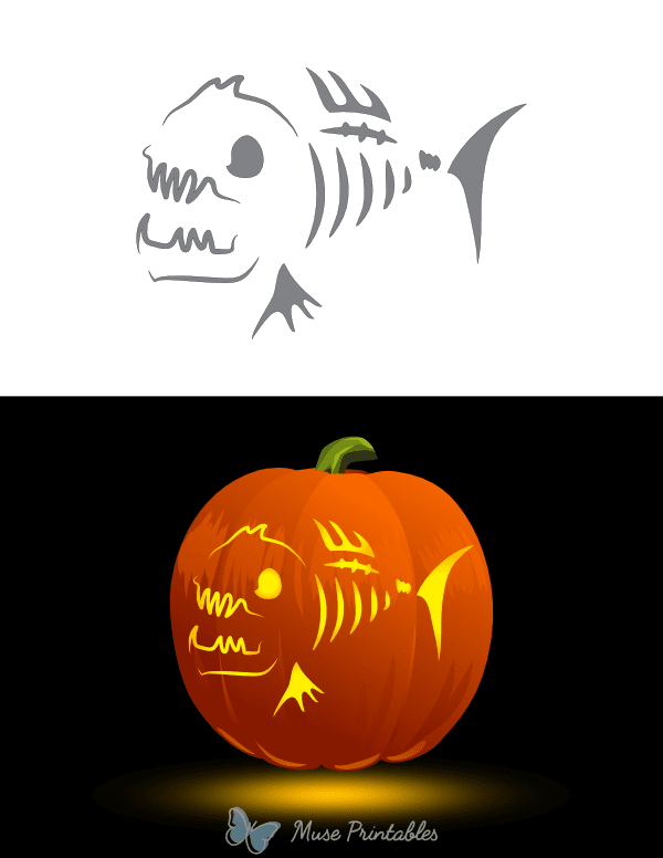 Spooky Fish Skeleton Pumpkin Stencil