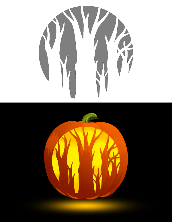 Printable Spooky Forest Pumpkin Stencil