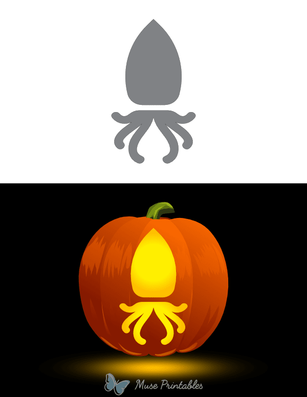 Squid Outline Pumpkin Stencil