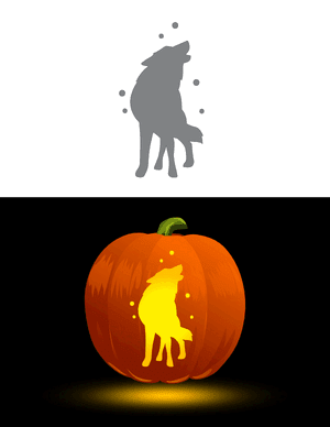 Standing Arctic Wolf With Falling Snow Pumpkin Stencil