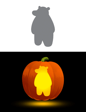 Standing Cartoon Polar Bear Pumpkin Stencil