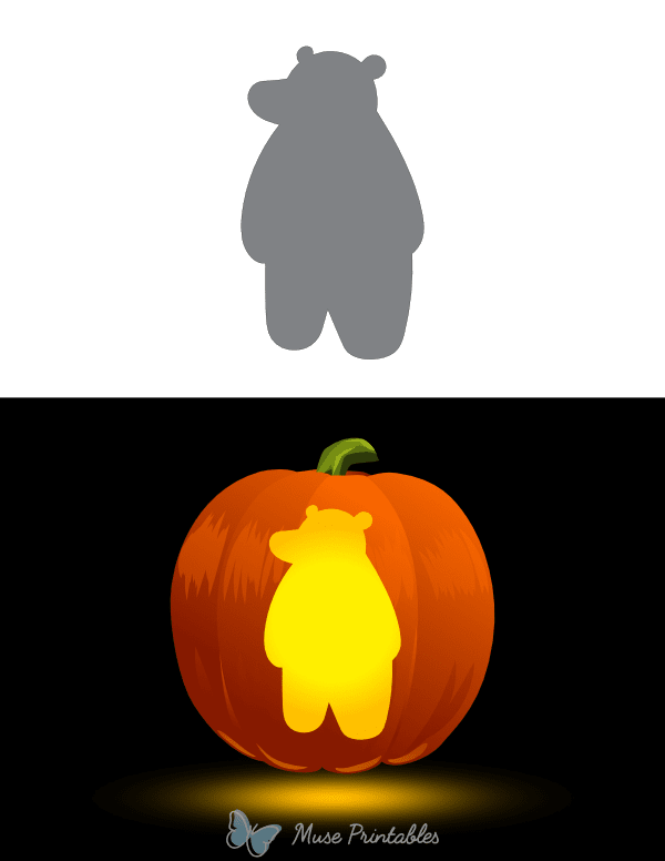 Standing Cartoon Polar Bear Pumpkin Stencil