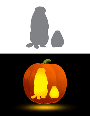 Standing Mother and Baby Groundhog Pumpkin Stencil