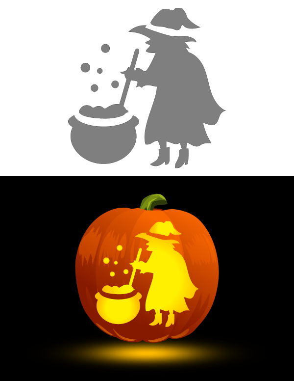 Witch Cauldron Pumpkin Carving Stencil