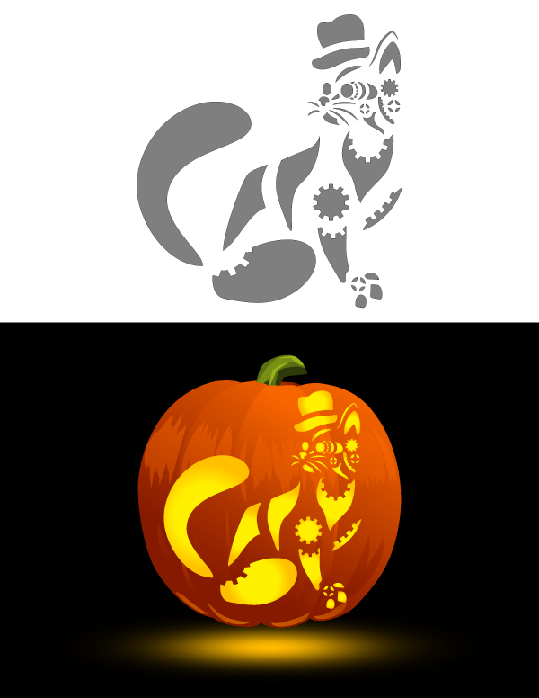 Printable Steampunk Cat Pumpkin Stencil