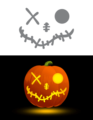 Stitched Face With X Eye Pumpkin Stencil