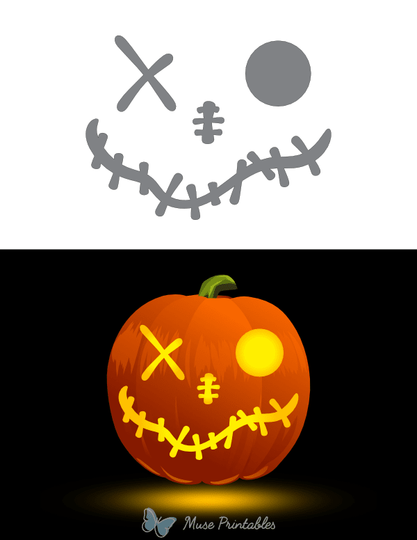 Stitched Face With X Eye Pumpkin Stencil