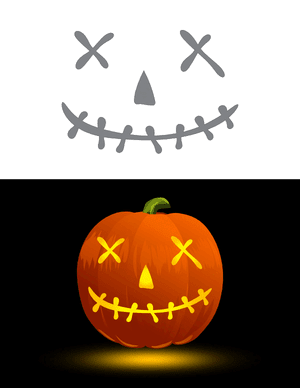 Stitched Face With X Eyes Pumpkin Stencil