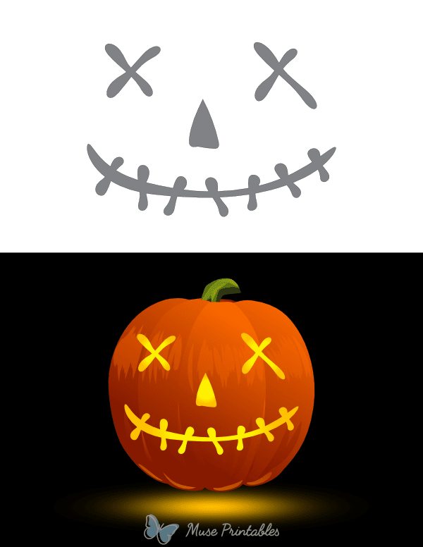 Stitched Face With X Eyes Pumpkin Stencil