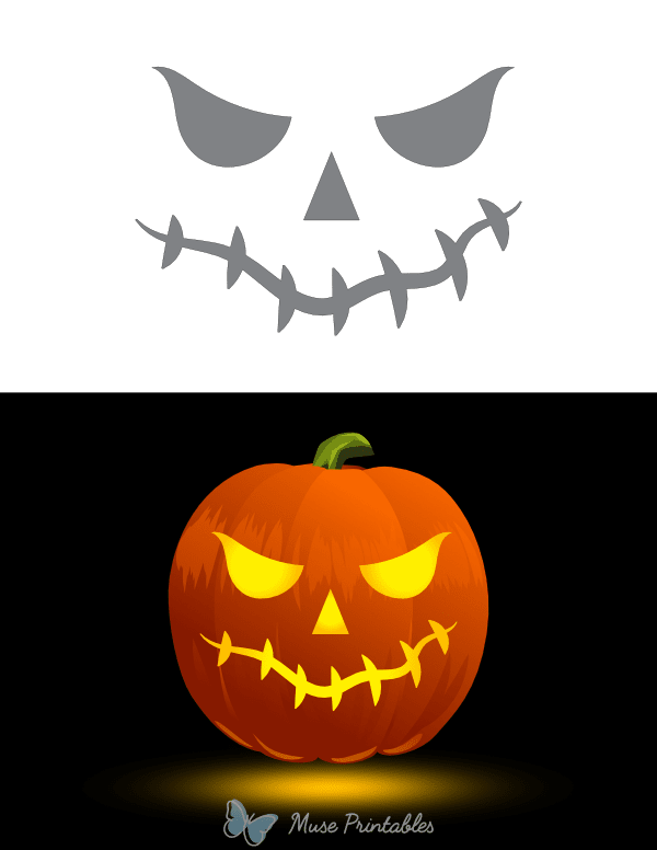 Stitched Jack-o'-lantern Face Pumpkin Stencil