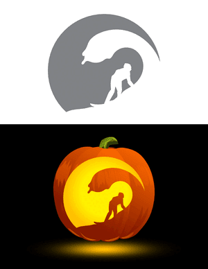 Surfer Riding Ocean Wave Pumpkin Stencil