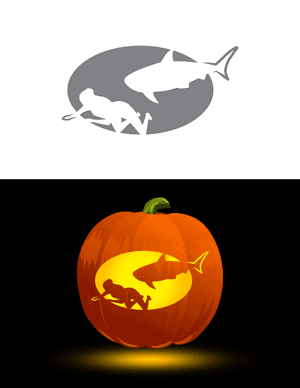 Swimmer and Shark Pumpkin Stencil