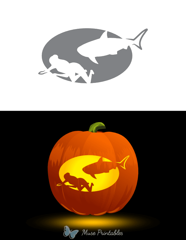 Swimmer and Shark Pumpkin Stencil