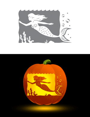 Swimming Mermaid Pumpkin Stencil