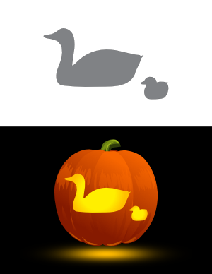 Swimming Mother Duck and Duckling Pumpkin Stencil