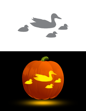 Swimming Mother Duck and Ducklings Pumpkin Stencil