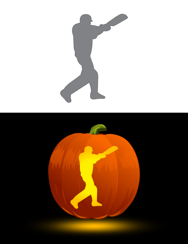 Swinging Cricket Player Pumpkin Stencil