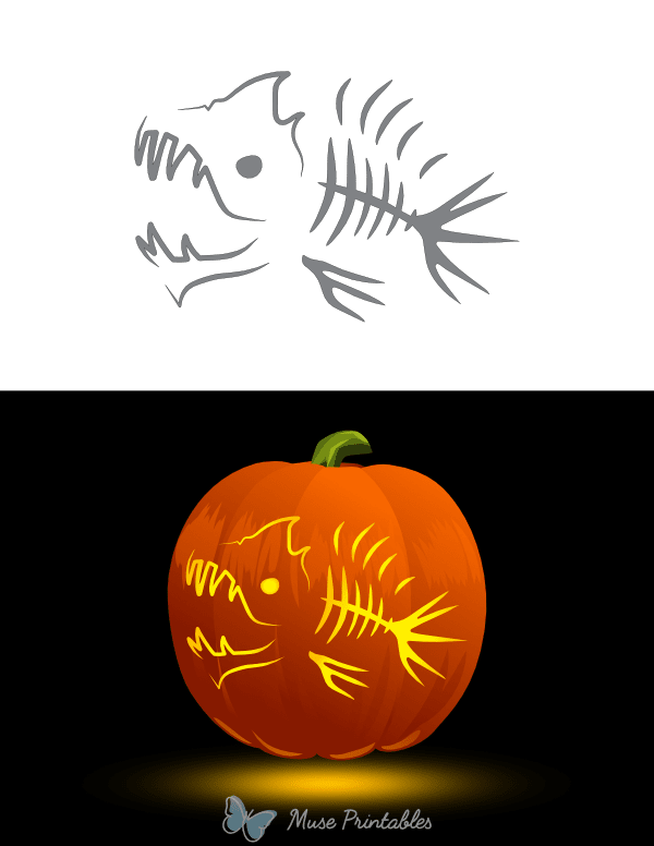 Terrifying Fish Skeleton Pumpkin Stencil