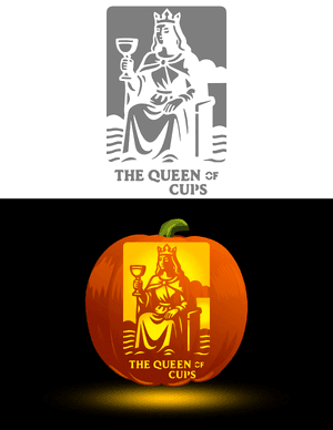 The Queen of Cups Tarot Card Pumpkin Stencil