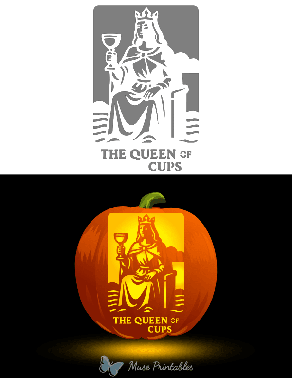 The Queen of Cups Tarot Card Pumpkin Stencil