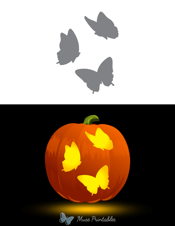 Three Butterflies in Flight Pumpkin Stencil