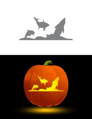 Three Dolphins and Ocean Wave Pumpkin Stencil