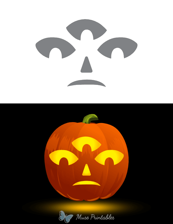 Three Eyed Alien Face Pumpkin Stencil