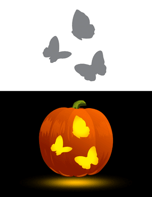 Three Flying Butterflies Pumpkin Stencil