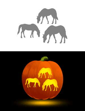 Three Grazing Horses Pumpkin Stencil