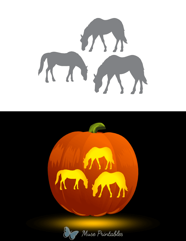 Three Grazing Horses Pumpkin Stencil