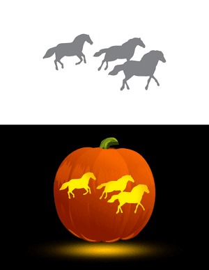 Three Horses Running Pumpkin Stencil