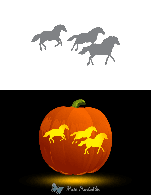 Three Horses Running Pumpkin Stencil