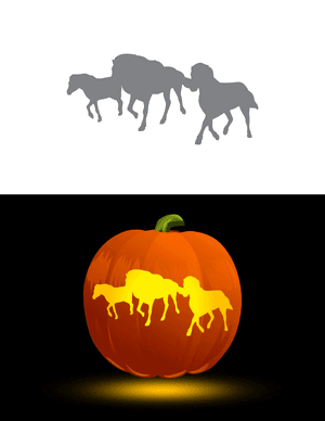 Three Running Horses Pumpkin Stencil