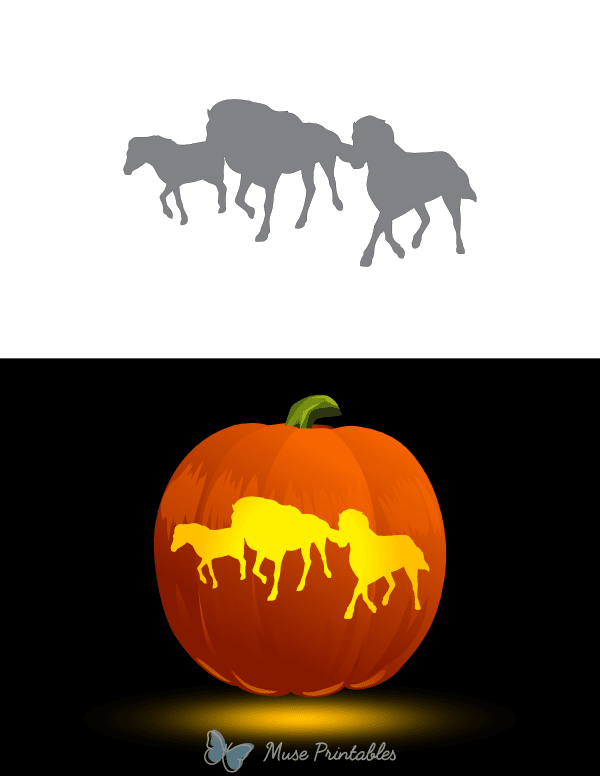 Three Running Horses Pumpkin Stencil