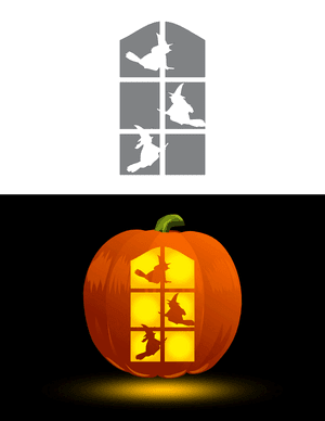 Three Witches in Window Pumpkin Stencil