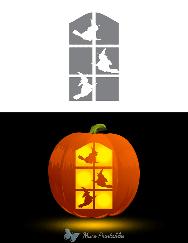 Three Witches in Window Pumpkin Stencil