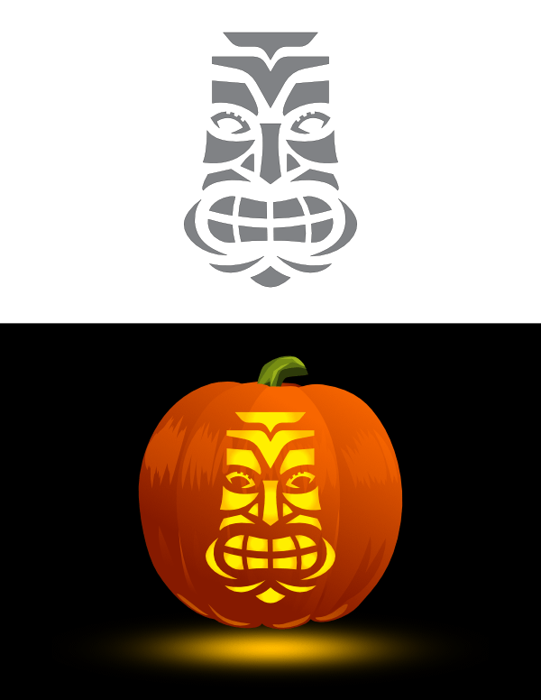 Printable Tiki Mask Pumpkin Stencil