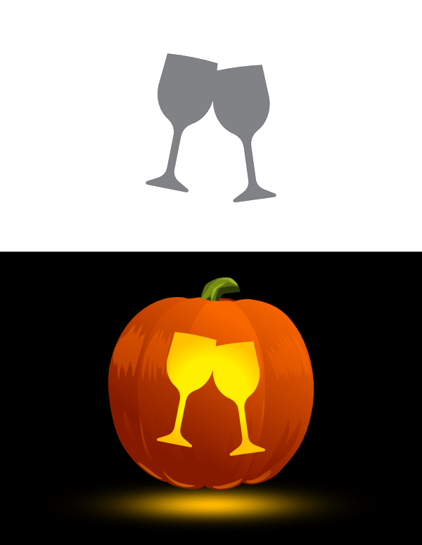 Printable Toasting Wine Glasses Pumpkin Stencil