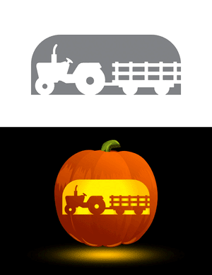 Tractor Pulling Cart Pumpkin Stencil