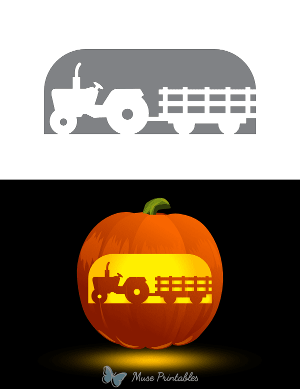 Tractor Pulling Cart Pumpkin Stencil