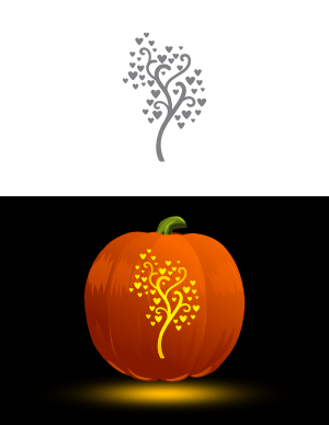 Tree With Heart Leaves Pumpkin Stencil