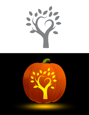 Tree With Heart-Shaped Branches Pumpkin Stencil