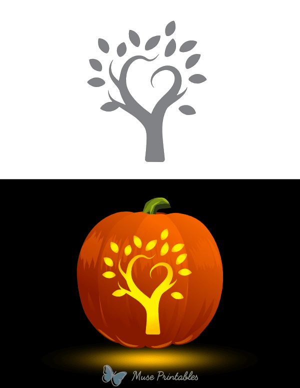 Tree With Heart-Shaped Branches Pumpkin Stencil