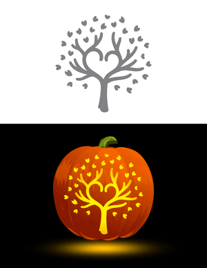 Tree With Heart-Shaped Leaves Pumpkin Stencil