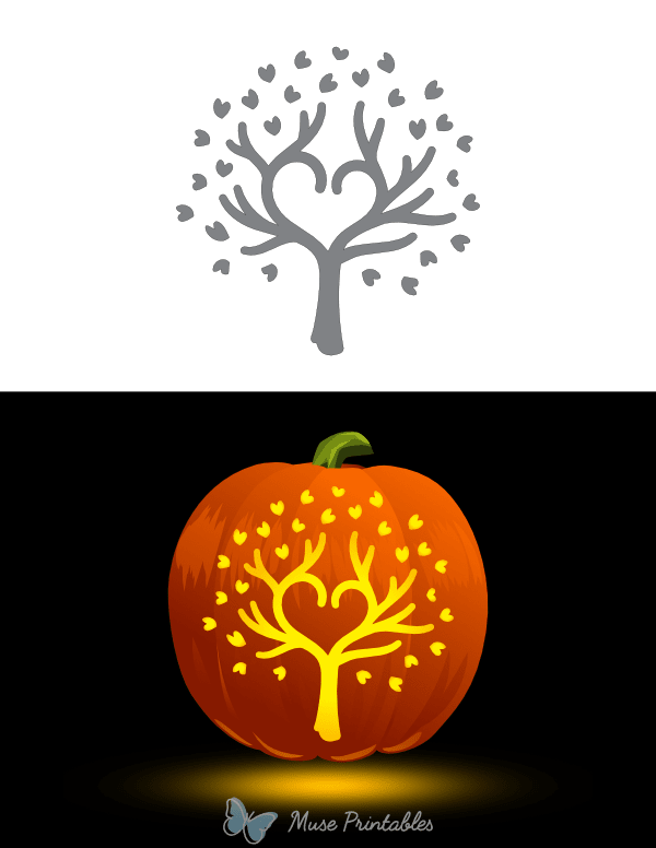 Tree With Heart-Shaped Leaves Pumpkin Stencil